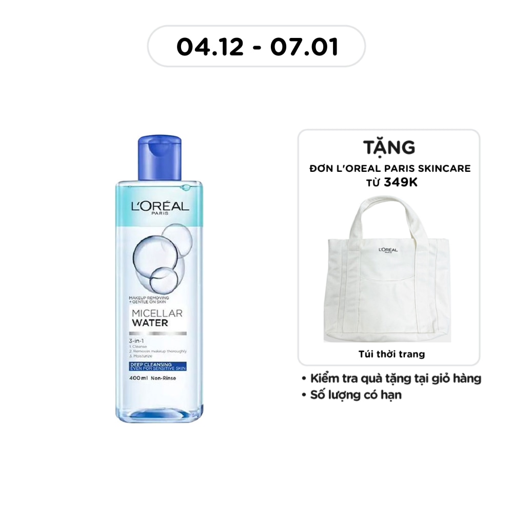 Tẩy Trang L'Oreal Paris Skincare Make Up Remover Micellar Deep Cleansing Sạch Sâu 400ml