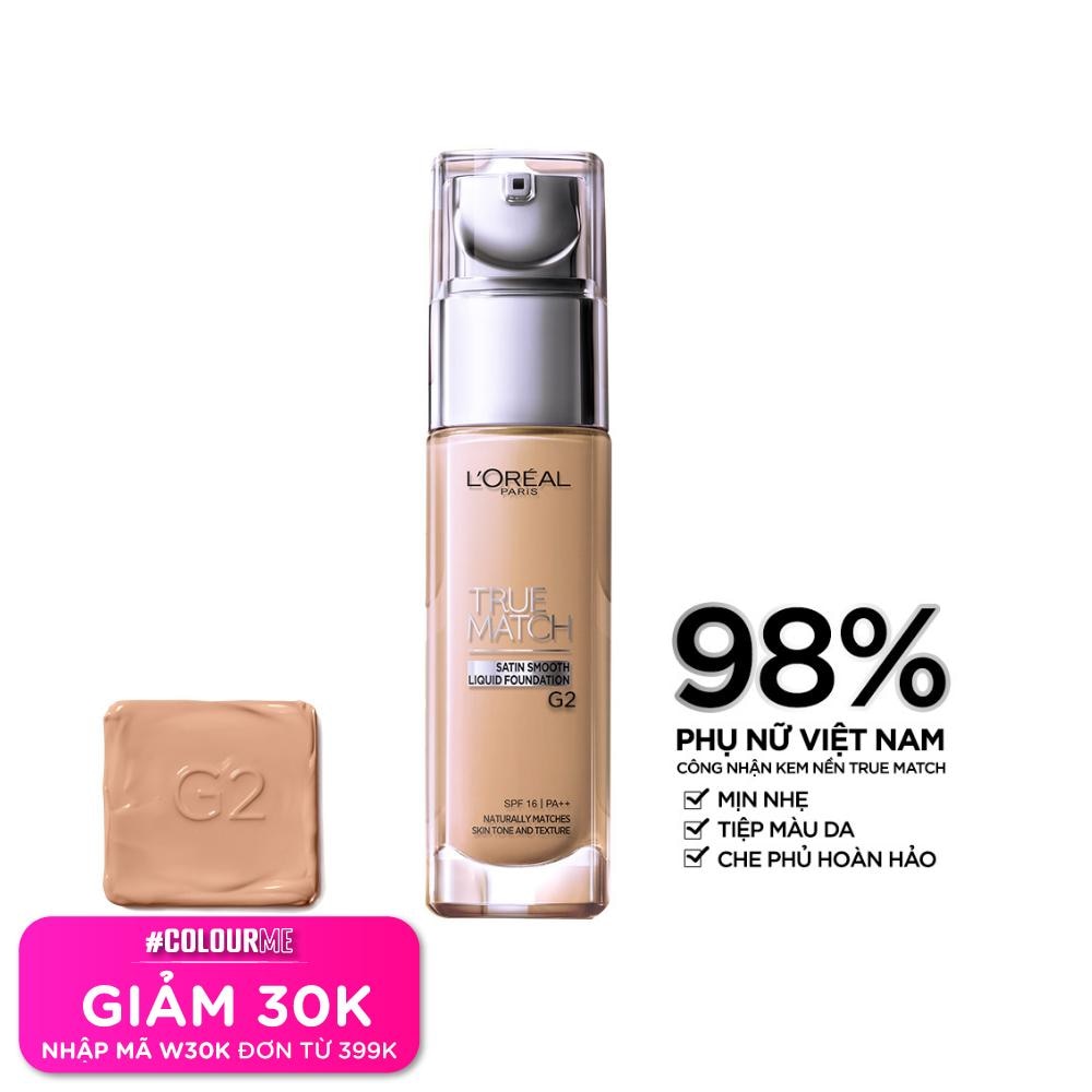 L'OREAL PARIS Kem Nền L'Oreal Paris Makeup Mịn Da True Match Liquid Foundation 30ml.#G2