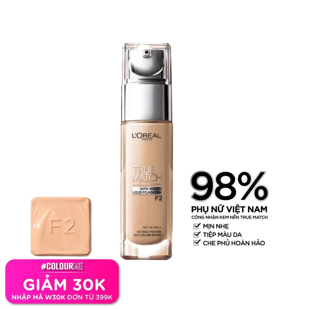 L'OREAL PARIS Kem Nền L'Oreal Paris Makeup Mịn Da True Match Liquid Foundation 30ml.#F2