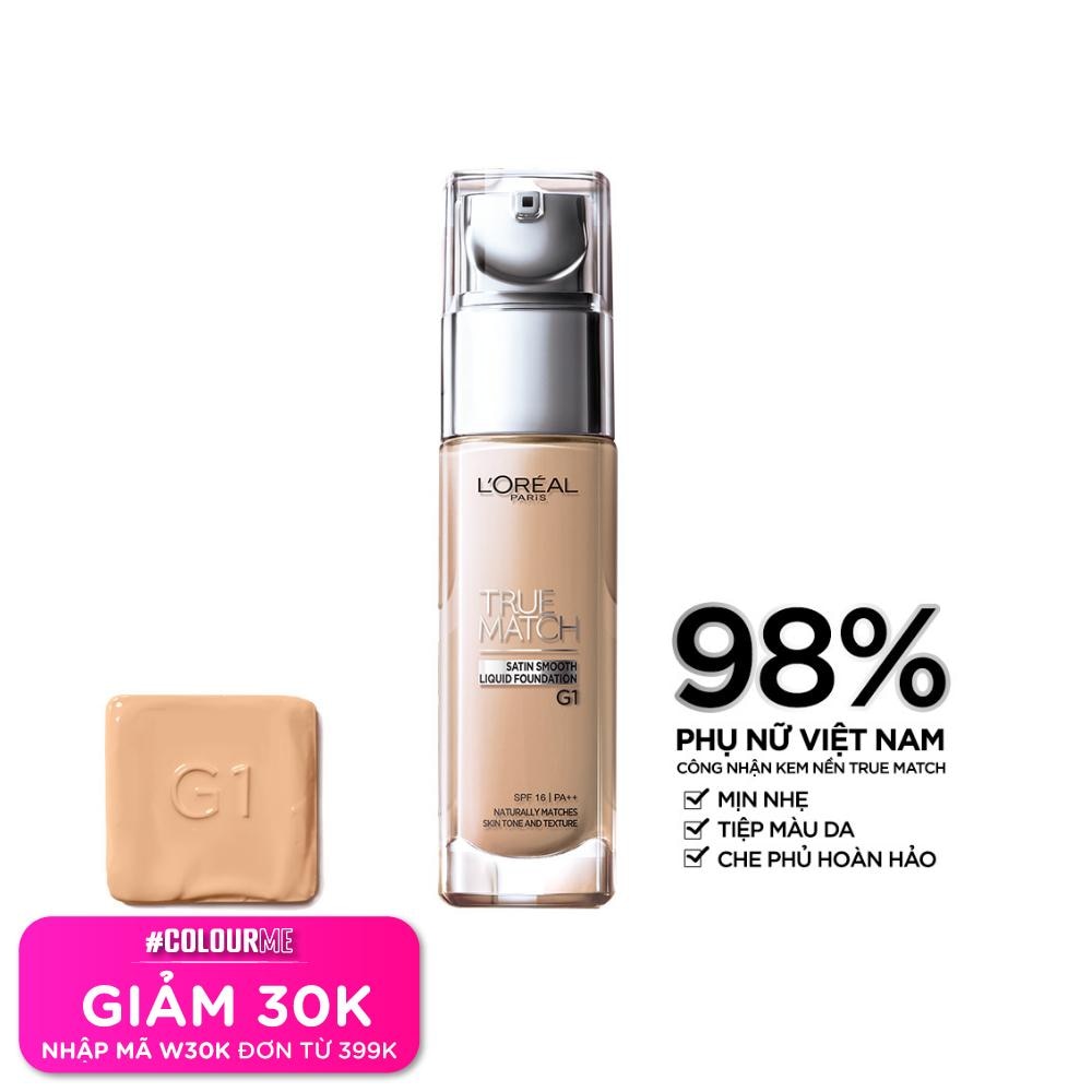 L'OREAL PARIS Kem Nền L'Oreal Paris Makeup Mịn Da True Match Liquid Foundation 30ml.#G1