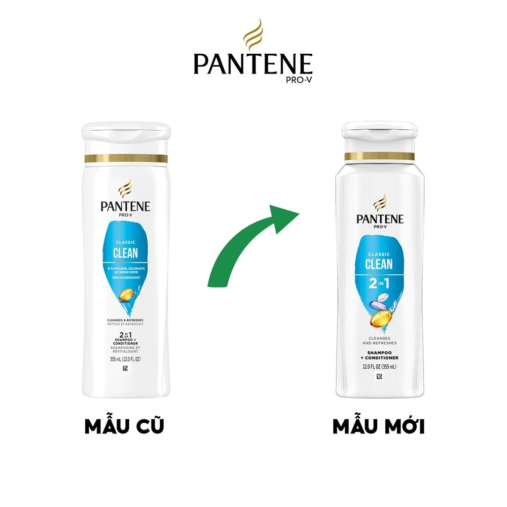 Dầu Gội Và Xả Pantene Classic Clean 2in1 Healthier Hair In 1 Wash 355ml