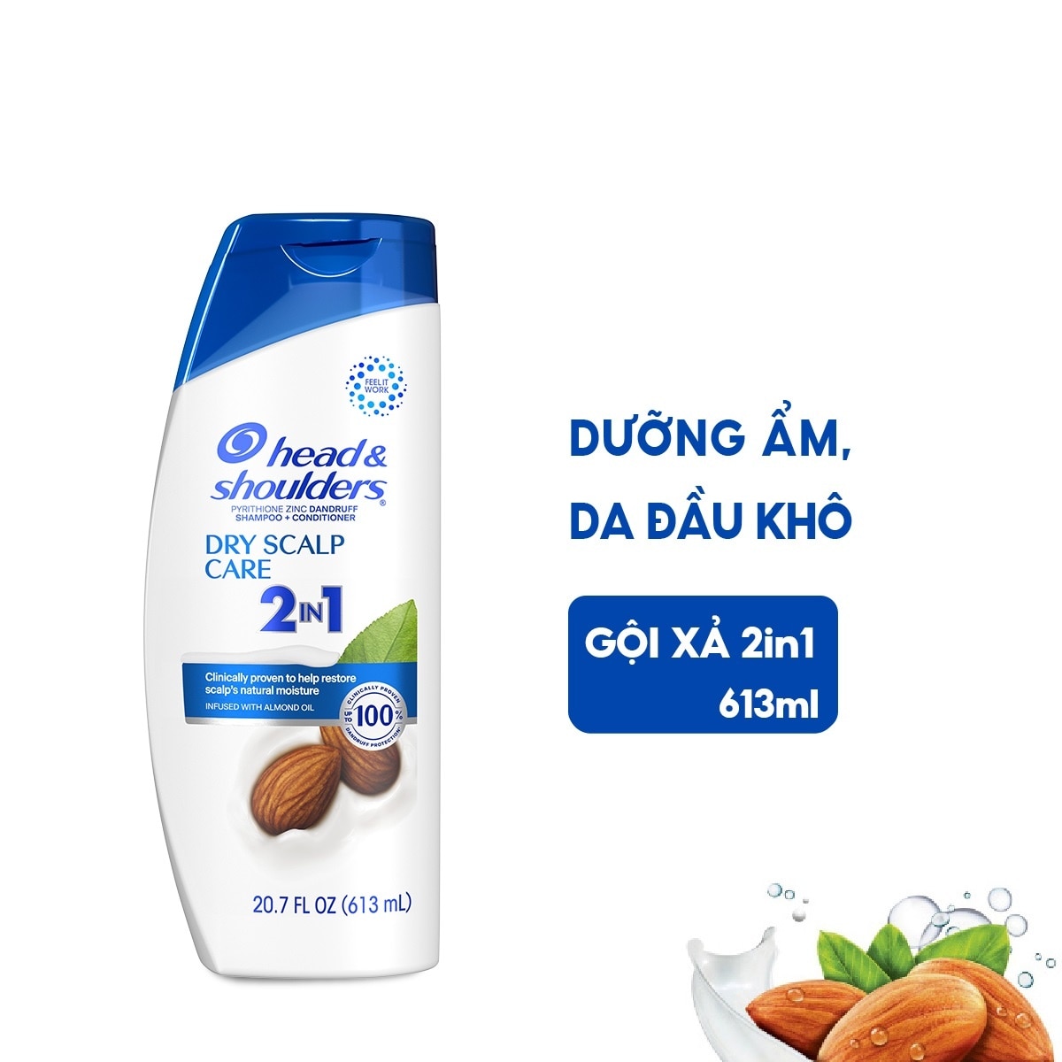 Dầu Gội Và Xả Head&Shoulders Dry Scalp Care 2in1 With Almond Oil Với Dầu Hạnh Nhân 613ml