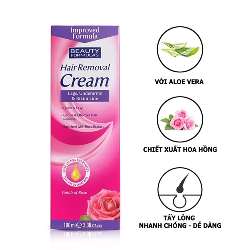 Kem Tẩy Lông Beauty Formulas Hair Removal Touch Of Rose Với Aloe Vera Và Hoa Hồng 100ml