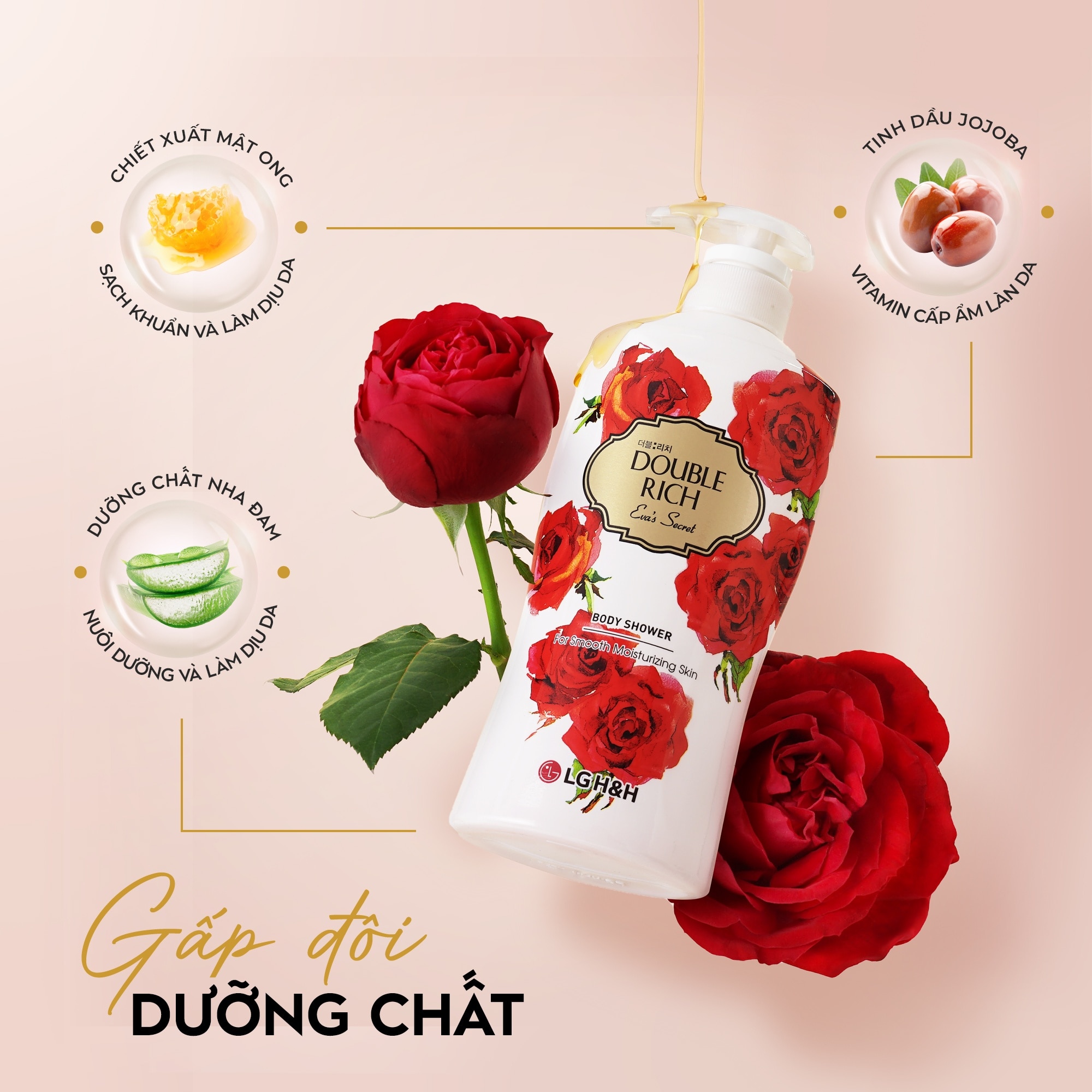 Sữa Tắm Double Rich Hoa Hồng 800g