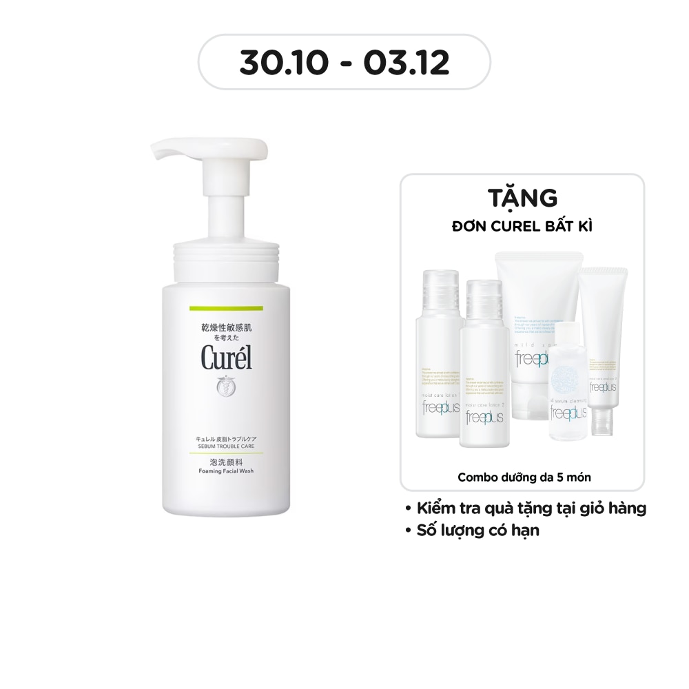 Sữa Rửa Mặt Dạng Bọt Curél Sebum Trouble Care Foaming Facial Wash Dành Cho Da Dầu 150ml