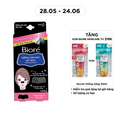 BIORE - Miếng Dán Mũi Lột Mụn Biore Than Hoạt Tính 4 Miếng