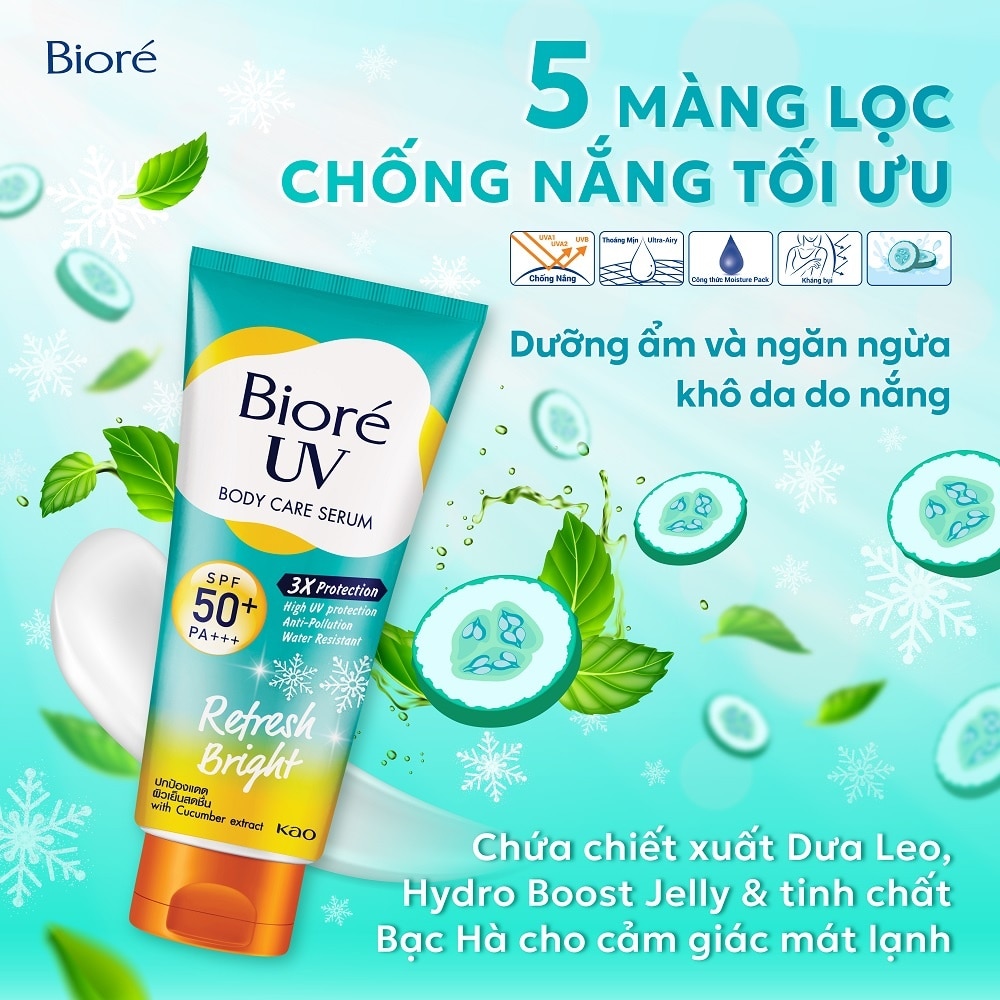 Serum Chống Nắng Dưỡng Thể Biore Kháng Bụi - Sáng Mịn Mát Lạnh Refresh Bright 150ml