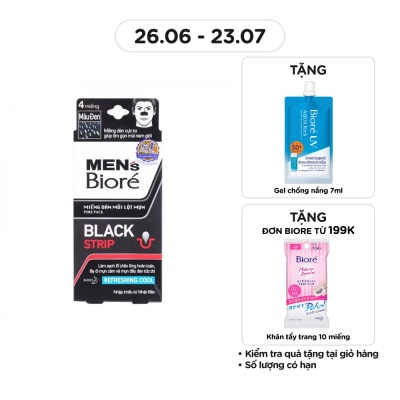 BIORE Miếng Dán Mũi Lột Mụn Biore Than Hoạt Tính Cho Nam 4 Miếng