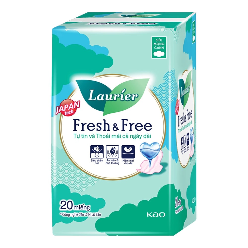 Băng Vệ Sinh Laurier Fresh & Free Siêu Mỏng Có Cánh 20 Miếng