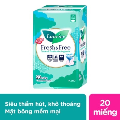 LAURIER Băng Vệ Sinh Laurier Fresh & Free Siêu Mỏng Có Cánh 20 Miếng