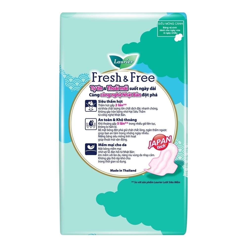 Băng Vệ Sinh Laurier Fresh & Free Siêu Mỏng Có Cánh 20 Miếng