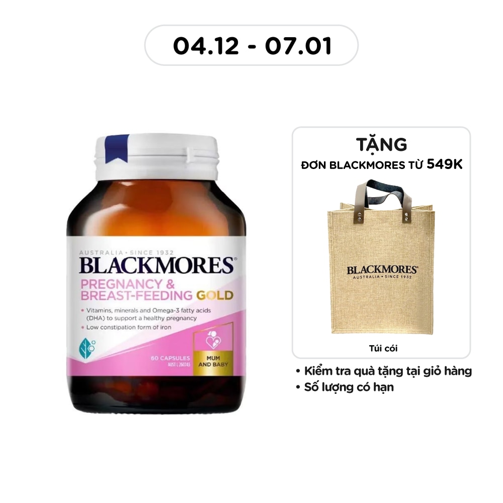 Thực Phẩm Bảo Vệ Sức Khỏe Blackmores Pregnancy & Breast-Feeding Gold Cung Cấp Vitamin Cho Phụ Nữ Mang Thai 60 Viên