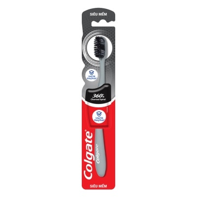 COLGATE Bàn Chải Đánh Răng Colgate 360 Charcoal Spiral Lông Chải Xoắn Kép Sạch Toàn Diện