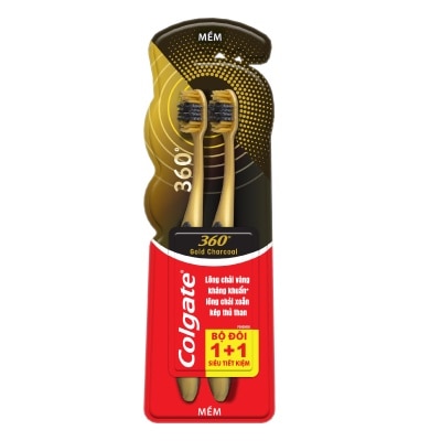 COLGATE Bàn Chải Đánh Răng Colgate 360 Charcoal Gold Sạch Toàn Diện Bộ Đôi