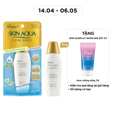 SUNPLAY - Sữa Chống Nắng Dưỡng Da Trắng Mịn Tối Ưu Sunplay Skin Aqua Clear White SPF50+ 55g