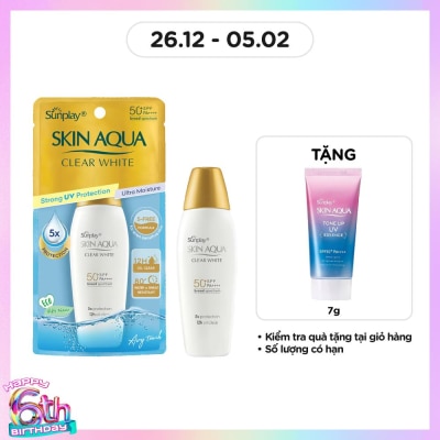 SUNPLAY Sữa Chống Nắng Dưỡng Da Trắng Mịn Tối Ưu Sunplay Skin Aqua Clear White SPF50+ 55g