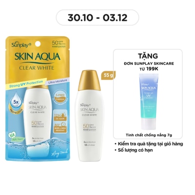 SUNPLAY Sữa Chống Nắng Dưỡng Da Trắng Mịn Tối Ưu Sunplay Skin Aqua Clear White SPF50+ 55g