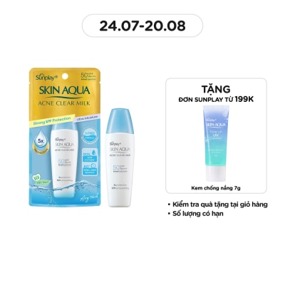 SUNPLAY Sữa Chống Nắng Dưỡng Da Ngừa Mụn Sunplay Skin Aqua Acne Clear Milk SPF50 25g