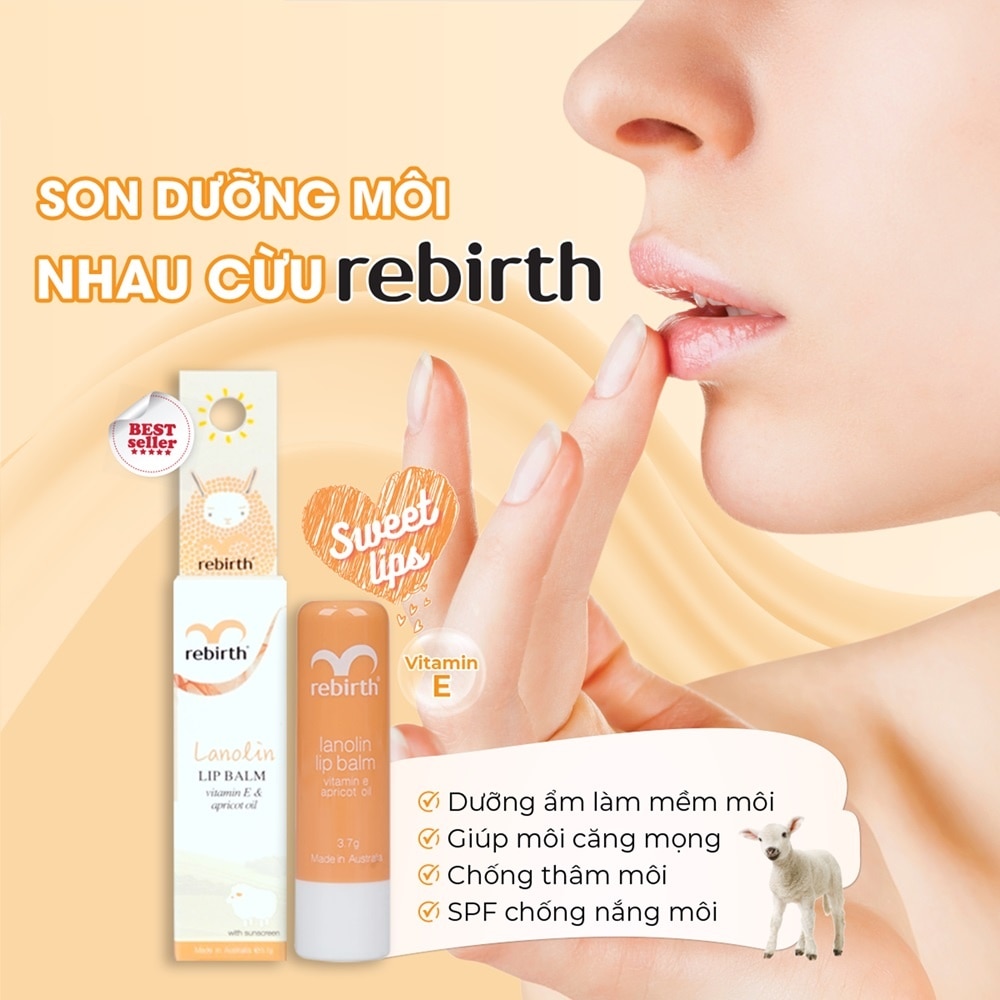 Son Dưỡng Môi Nhau Thai Cừu Rebirth Với Vitamin E và Dầu Mơ 3.7g