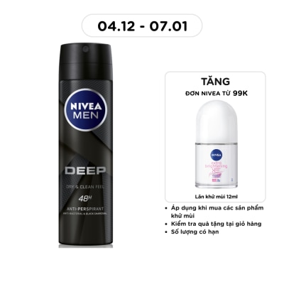 NIVEA Xịt Ngăn Mùi Nam Than Đen Hoạt Tính Nivea 150ml