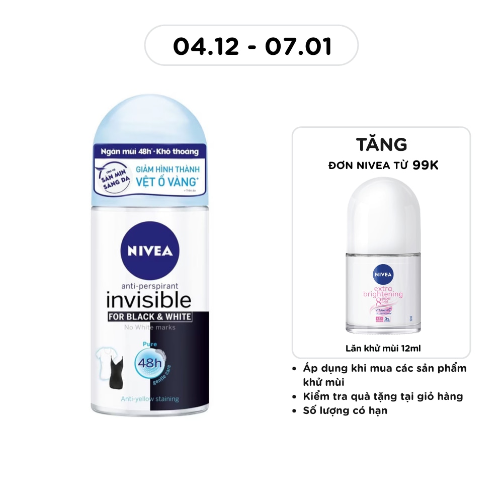 Invisible For Black & White Pure Roll On 50ml