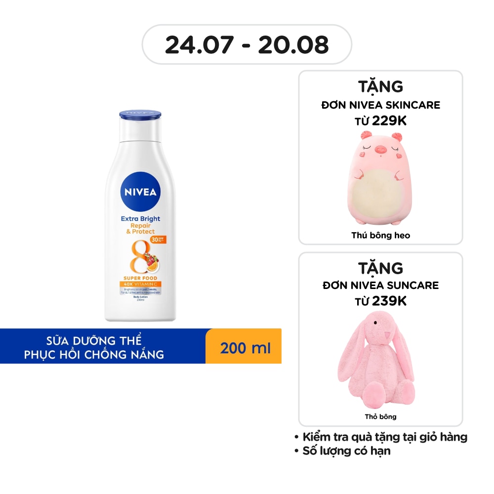 Sữa Dưỡng Thể Nivea SPF30 Dưỡng Trắng Phục Hồi Chống Nắng 200ml