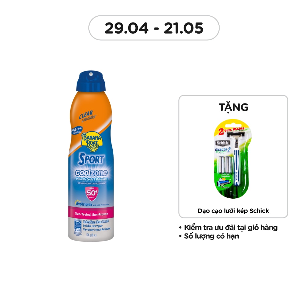 Xịt Chống Nắng Banana Boat Sport CoolZone SPF50+ PA++++ 170g #Cam