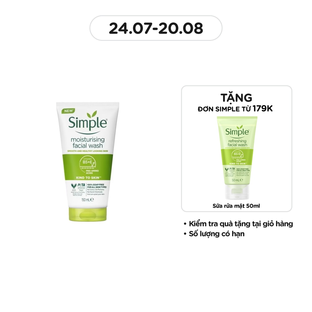 Sữa Rửa Mặt Simple Moisturising Facial Wash Dành Cho Da Khô và Da Nhạy Cảm 150ml
