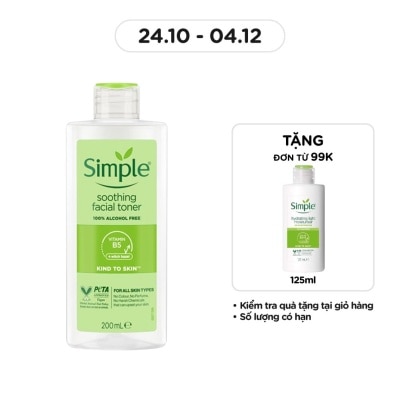 SIMPLE Nước Cân Bằng Simple Soothing Facial Toner Không Chứa Cồn Giúp Làm Dịu Da 200ml