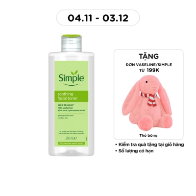 SIMPLE Nước Cân Bằng Simple Soothing Facial Toner Không Chứa Cồn Giúp Làm Dịu Da 200ml