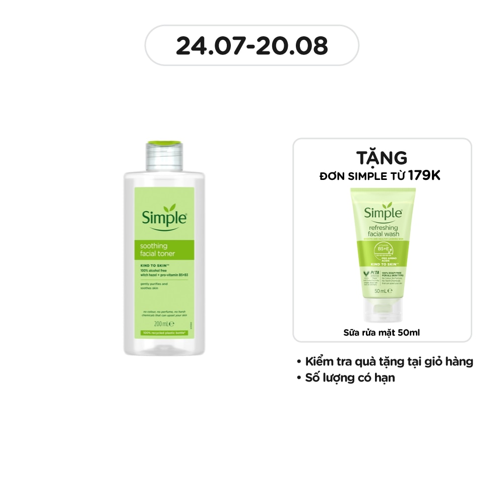Nước Cân Bằng Simple Soothing Facial Toner Không Chứa Cồn Giúp Làm Dịu Da 200ml