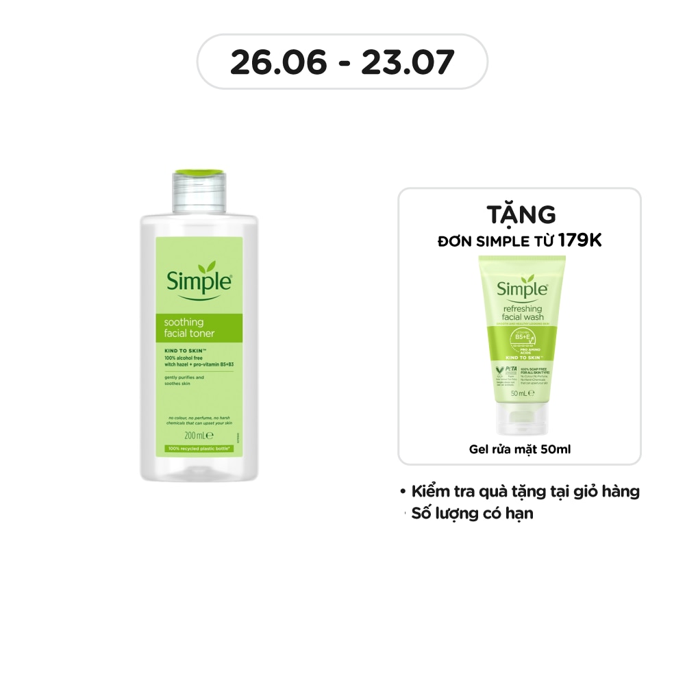 Nước Cân Bằng Simple Soothing Facial Toner Không Chứa Cồn Giúp Làm Dịu Da 200ml