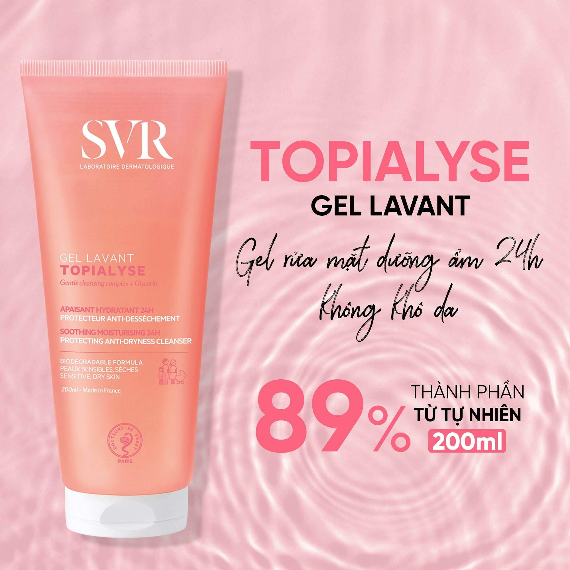 Gel Rửa Mặt SVR Không Xà Phòng Dưỡng Ẩm Da Khô Nhạy Cảm Topialyse Gel Lavant 200ml