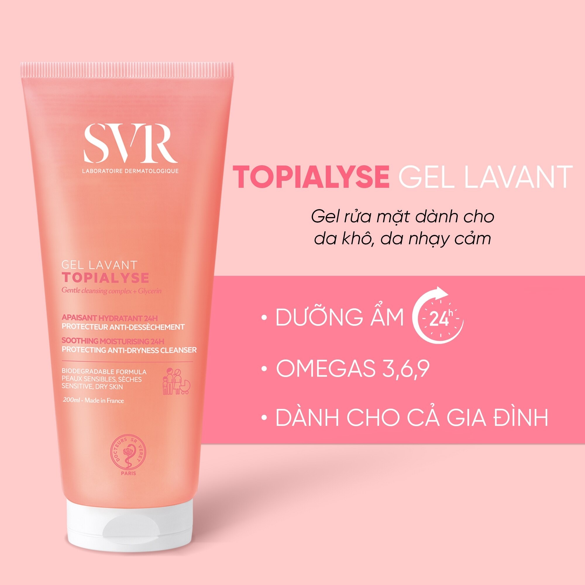 Gel Rửa Mặt SVR Không Xà Phòng Dưỡng Ẩm Da Khô Nhạy Cảm Topialyse Gel Lavant 200ml