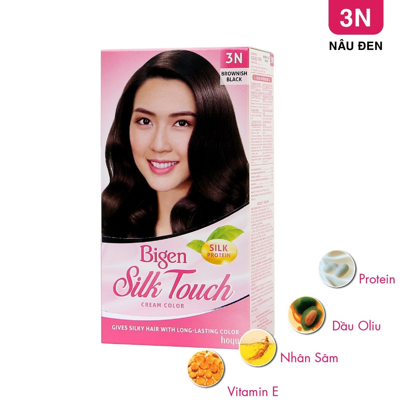 Kem Nhuộm Tóc Phủ Bạc Bigen Silk Touch Cream Color 50g+75ml+10g .#3N Blownish Black Nâu Đen