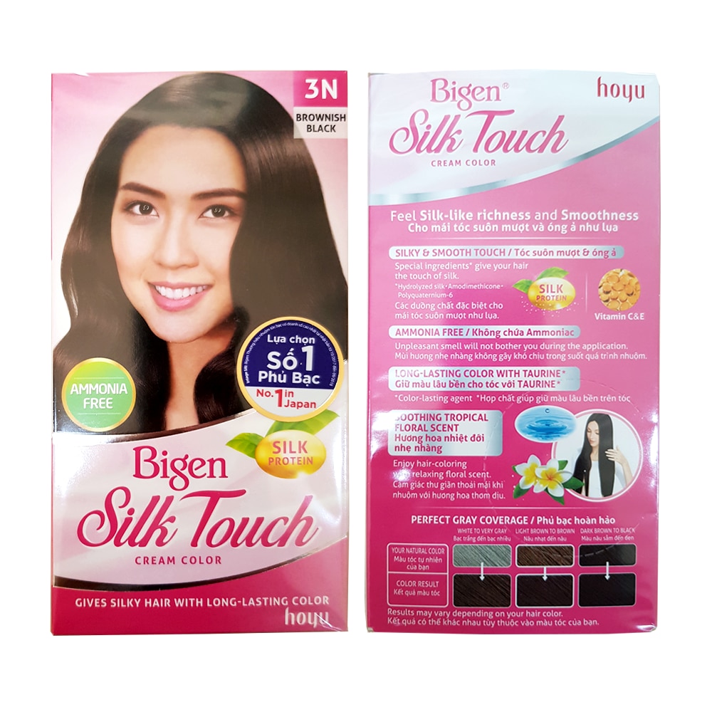 Kem Nhuộm Tóc Phủ Bạc Bigen Silk Touch Cream Color 50g+75ml+10g .#3N Blownish Black Nâu Đen