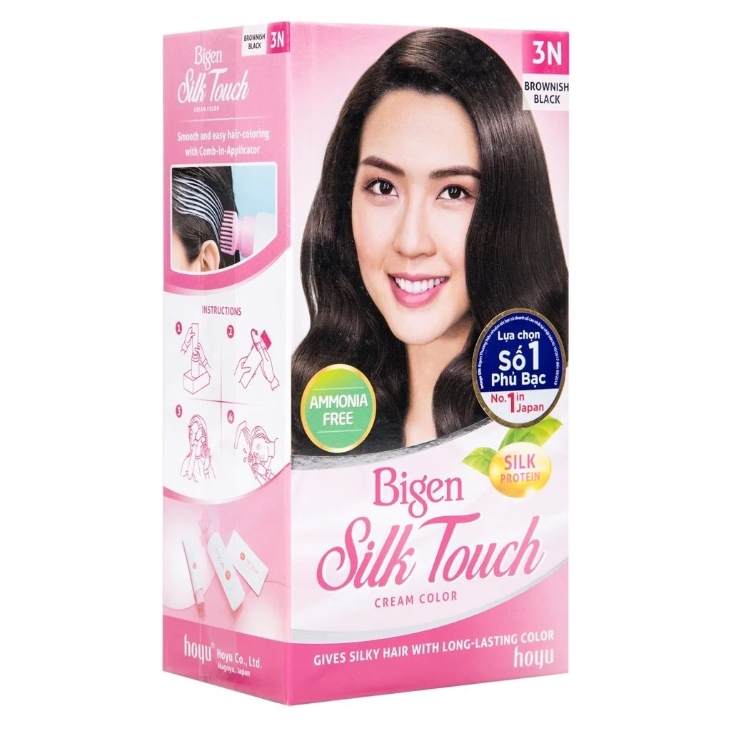 Kem Nhuộm Tóc Phủ Bạc Bigen Silk Touch Cream Color 50g+75ml+10g .#3N Blownish Black Nâu Đen