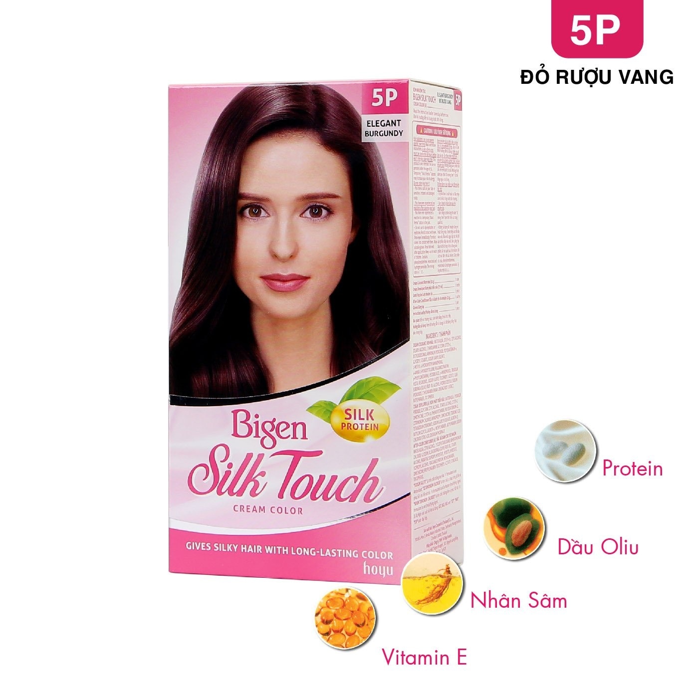 Kem Nhuộm Tóc Phủ Bạc Bigen Silk Touch 50g + 75ml + 10g .#5P Elegant Burgundy Đỏ Rượu Vang