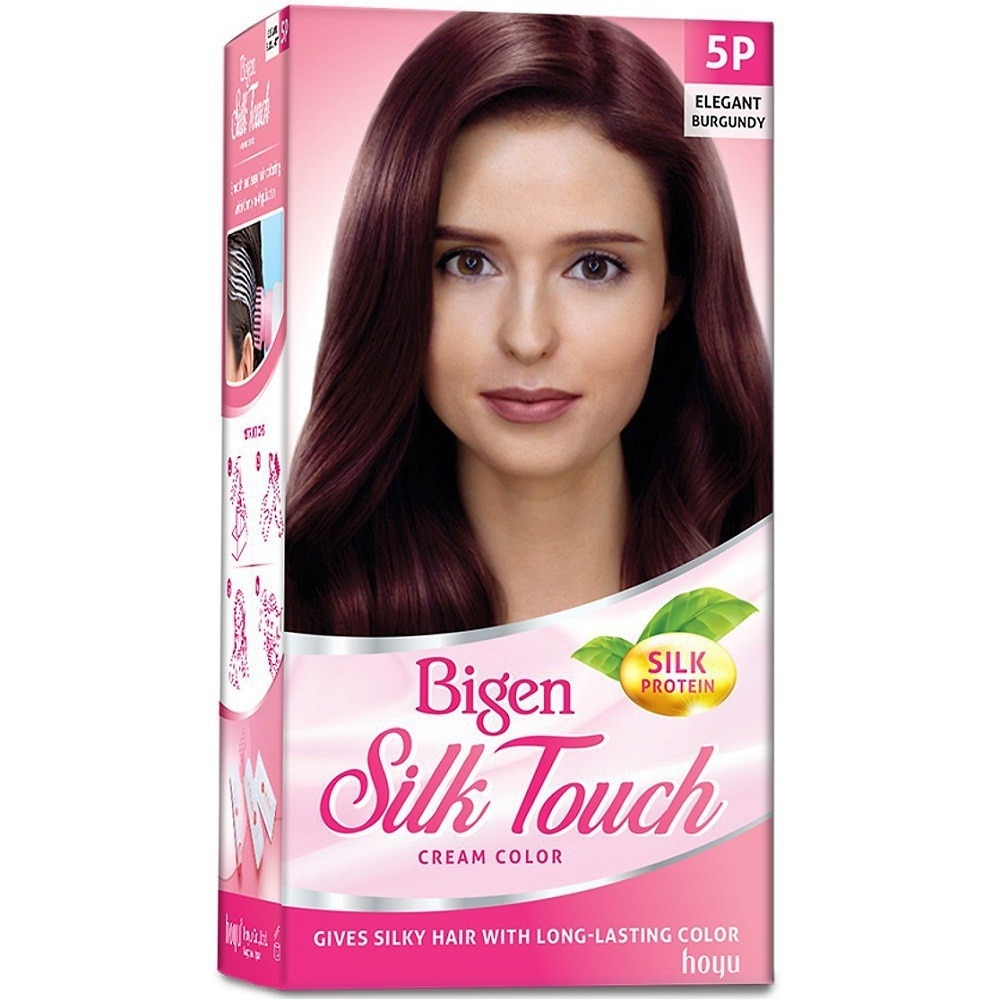 Kem Nhuộm Tóc Phủ Bạc Bigen Silk Touch 50g + 75ml + 10g .#5P Elegant Burgundy Đỏ Rượu Vang