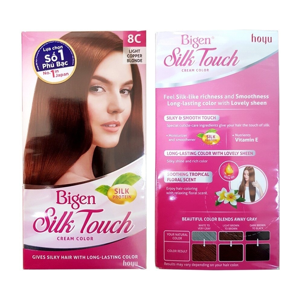 Kem Nhuộm Tóc Phủ Bạc Bigen Silk Touch 50g+75ml+10g .#8C Light Copper Blonde Vàng Đồng