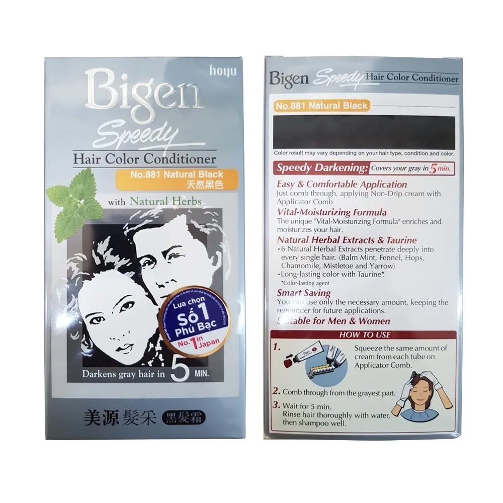 Kem Nhuộm Tóc Phủ Bạc Bigen Speedy Hair Color Conditioner 40g+40g .# 881 Natural Black Đen