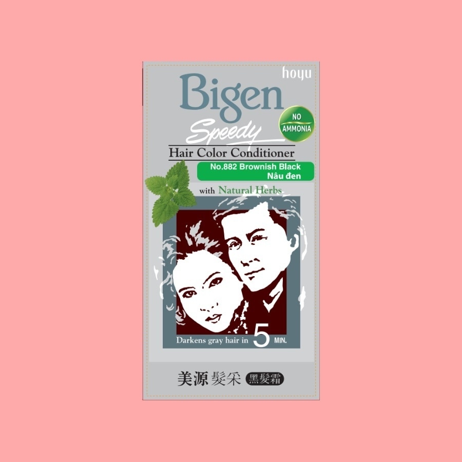 Kem Nhuộm Tóc Phủ Bạc Bigen Speedy Hair Color Conditioner 40g+40g .# 882 Browish Black Nâu Đen