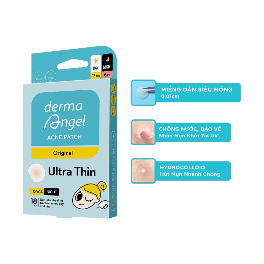 Miếng Dán Mụn Dermaangel Dùng Ngày&Đêm 18 Miếng