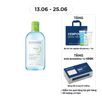 BIODERMA Nước Tẩy Trang Dành Cho Da Nhờn Và Da Mụn Bioderma Sebium H20 500ml