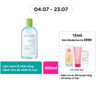 BIODERMA Nước Tẩy Trang Dành Cho Da Nhờn Và Da Mụn Bioderma Sebium H20 500ml
