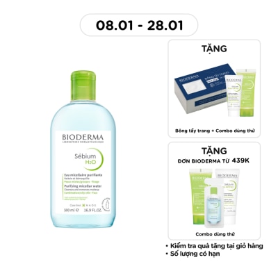 BIODERMA Nước Tẩy Trang Dành Cho Da Nhờn Và Da Mụn Bioderma Sebium H20 500ml