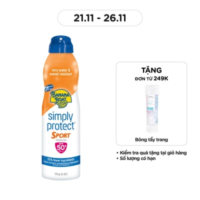 BANANA BOAT Xịt Chống Nắng Banana Boat Simply Protect Sport SPF50+ PA++++ 170g #Cam