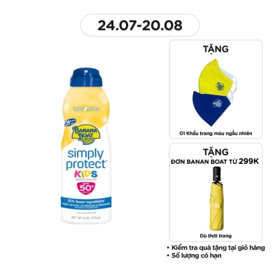 BANANA BOAT Xịt Chống Nắng Banana Boat Simply Protect Kids SPF50+ PA++++ 170g #Vàng