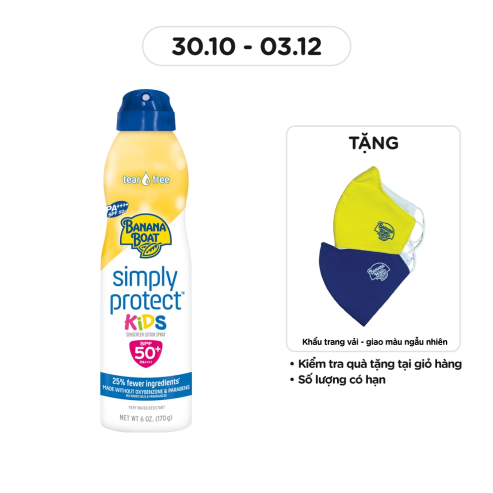 Xịt Chống Nắng Banana Boat Simply Protect Kids SPF50+ PA++++ 170g #Vàng