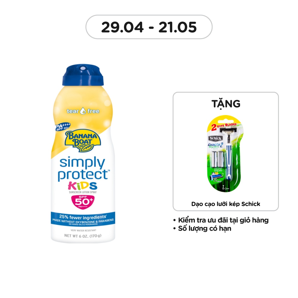 Xịt Chống Nắng Banana Boat Simply Protect Kids SPF50+ PA++++ 170g #Vàng